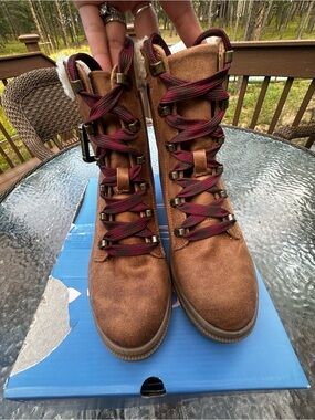 Jellypop Brown Suede Lace-Up Boots with Burgundy Laces